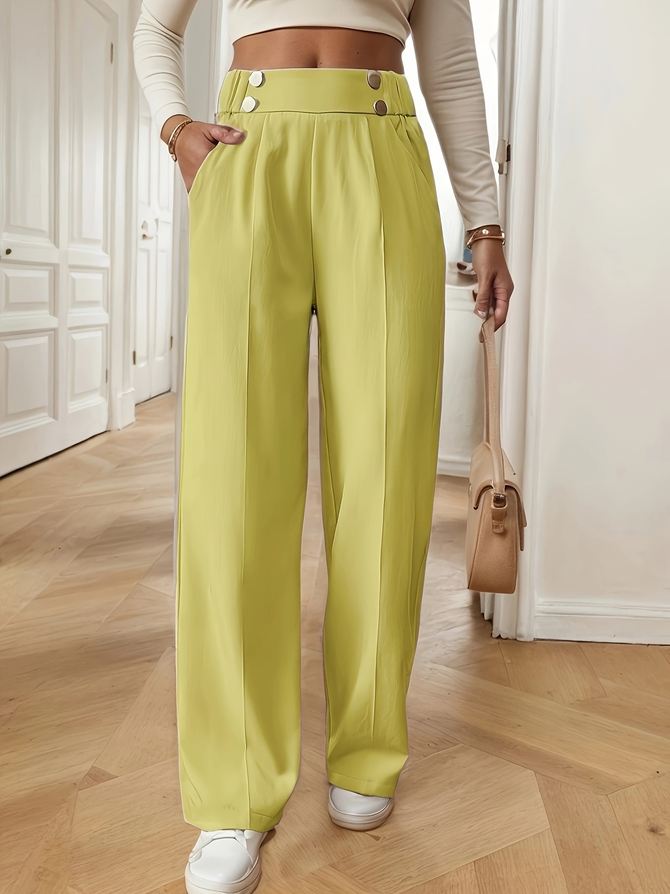 Vespera | Women's High Waist Straight Leg Trousers