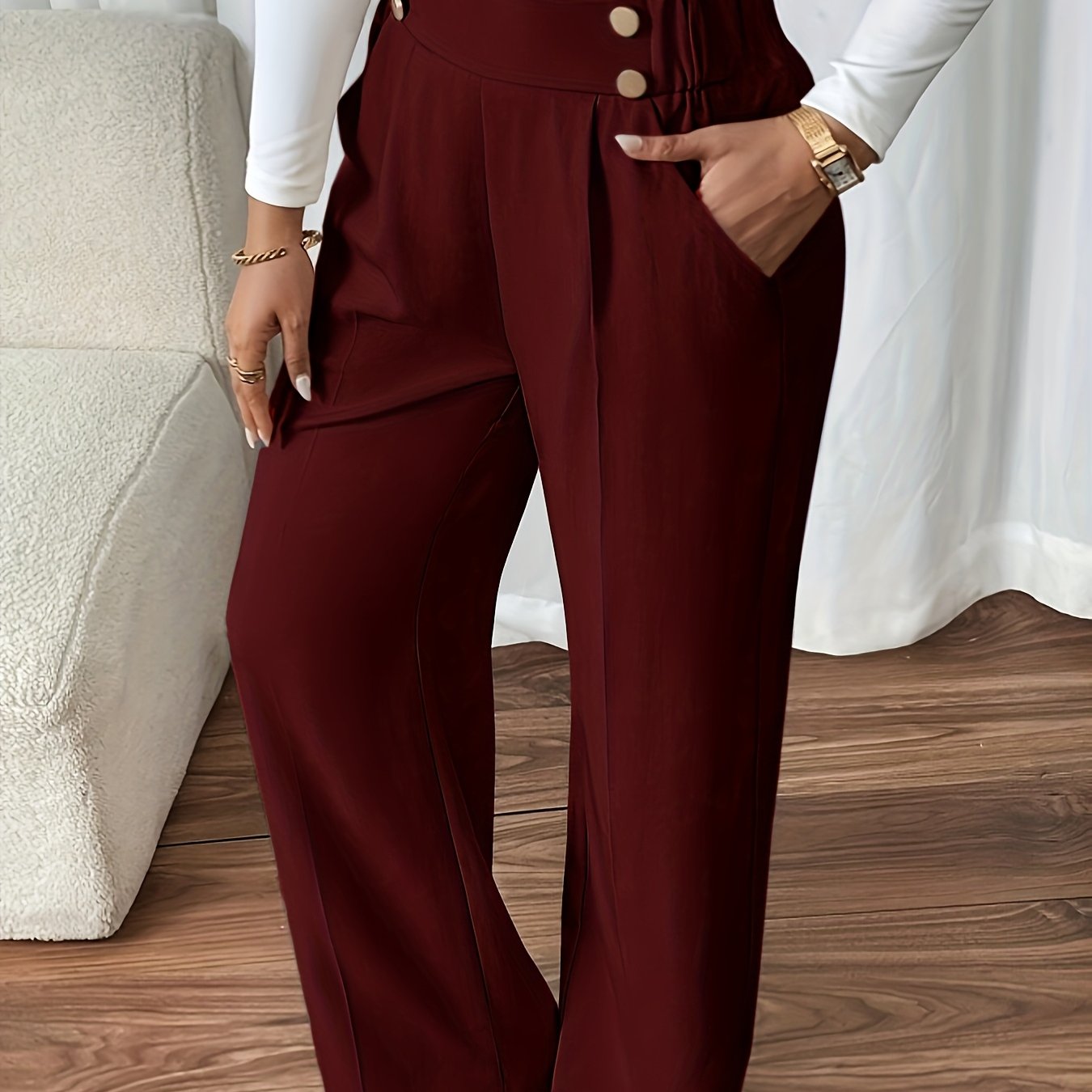Vespera | Women's High Waist Straight Leg Trousers