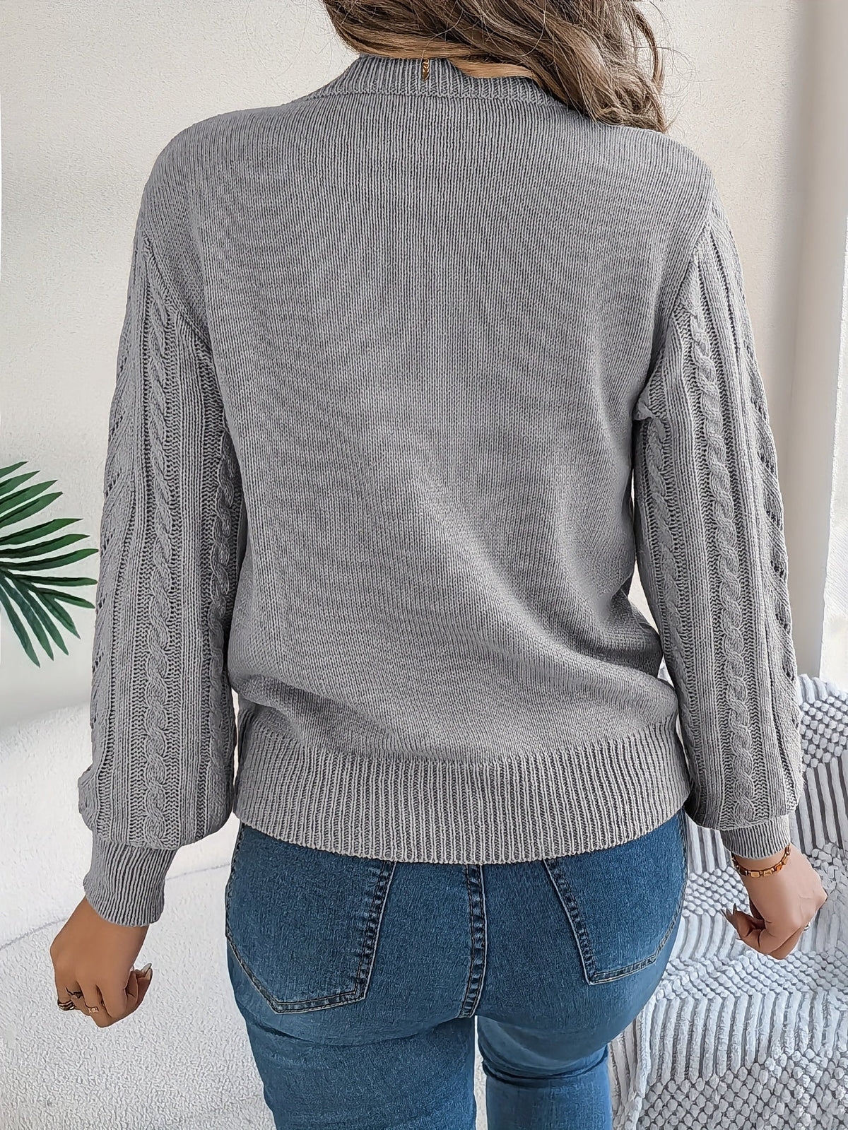 Lowri | Women's Textured Openwork Crew Neck Knit Jumper