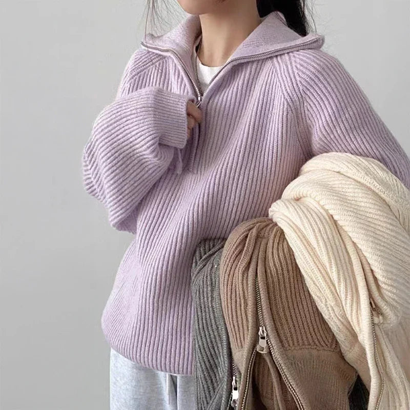 Aurelia | Women's Oversized Ribbed Knit Quarter-Zip Polo Jumper