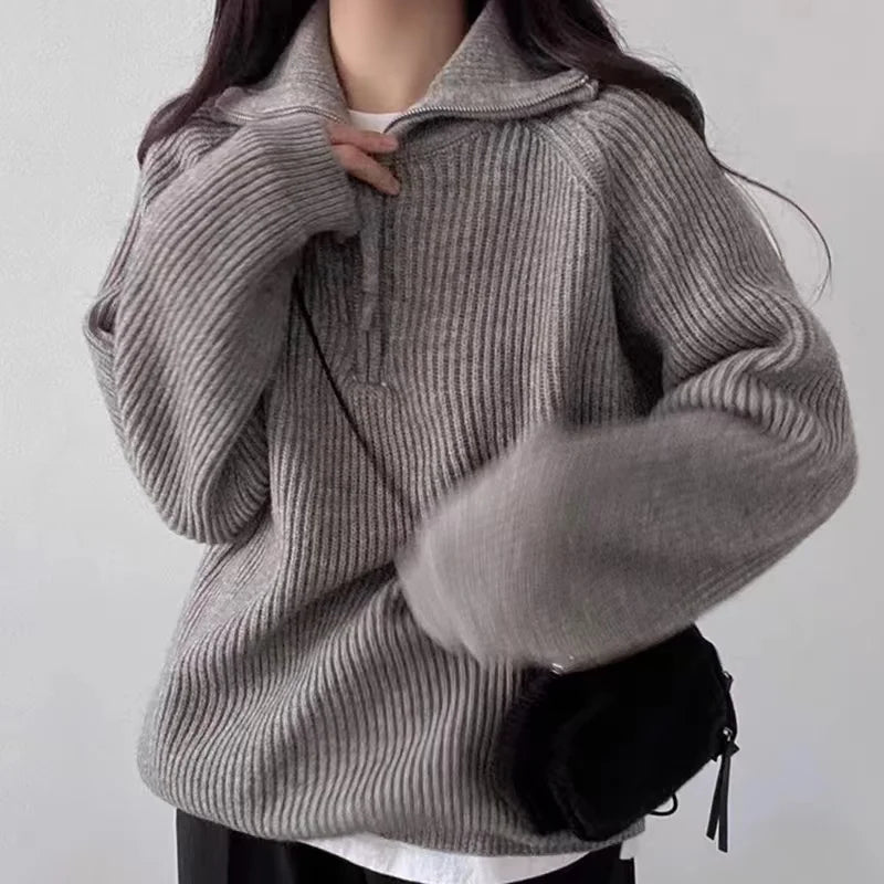 Aurelia | Women's Oversized Ribbed Knit Quarter-Zip Polo Jumper