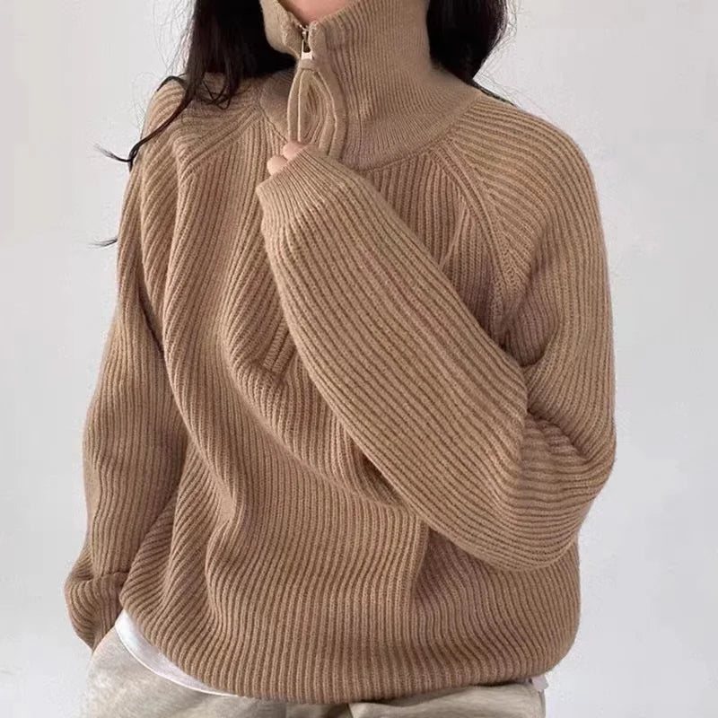 Aurelia | Women's Oversized Ribbed Knit Quarter-Zip Polo Jumper