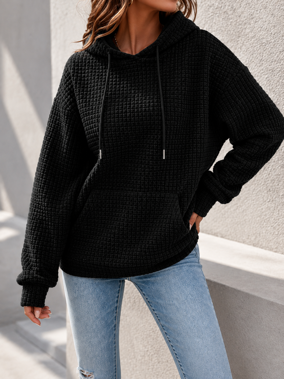 Mabel | Women's Relaxed Waffle Knit Textured Pullover Hoodie