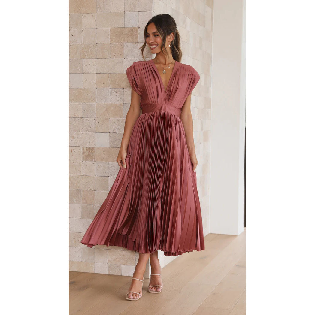 Eloise | Women's V-Neck Pleated Party Midi Dress