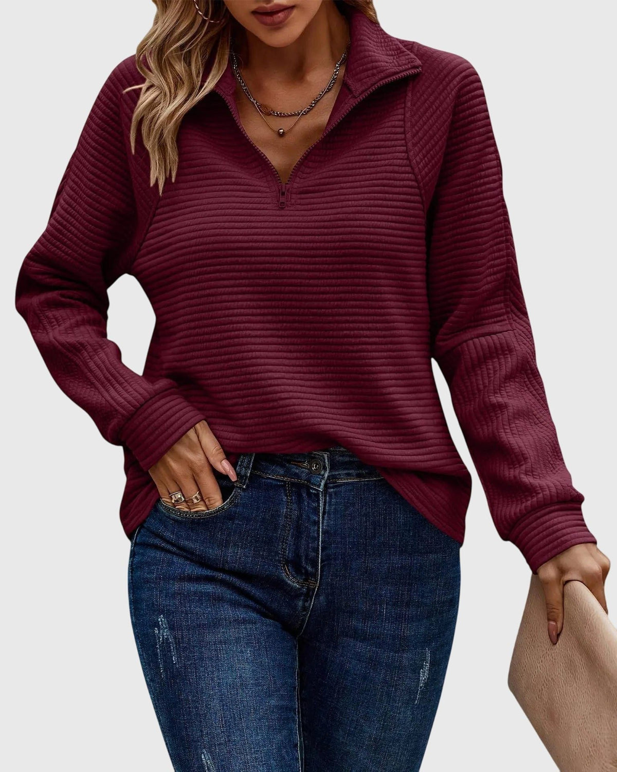Brunna | Women's Ribbed Knit Half-Zip Jumper