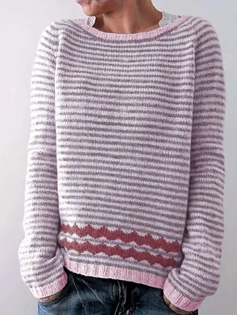 Calvara | Women's Striped Pullover Knit Sweater