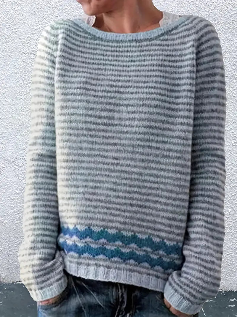Calvara | Women's Striped Pullover Knit Sweater