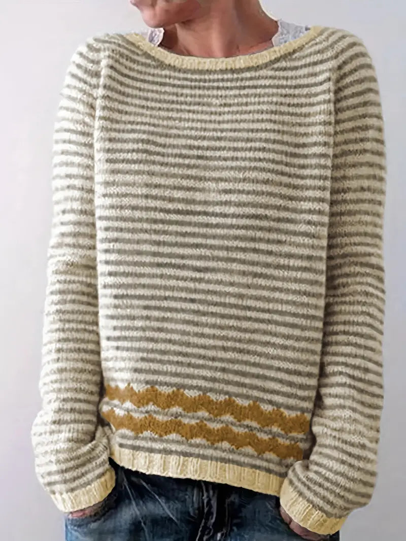 Calvara | Women's Striped Pullover Knit Sweater