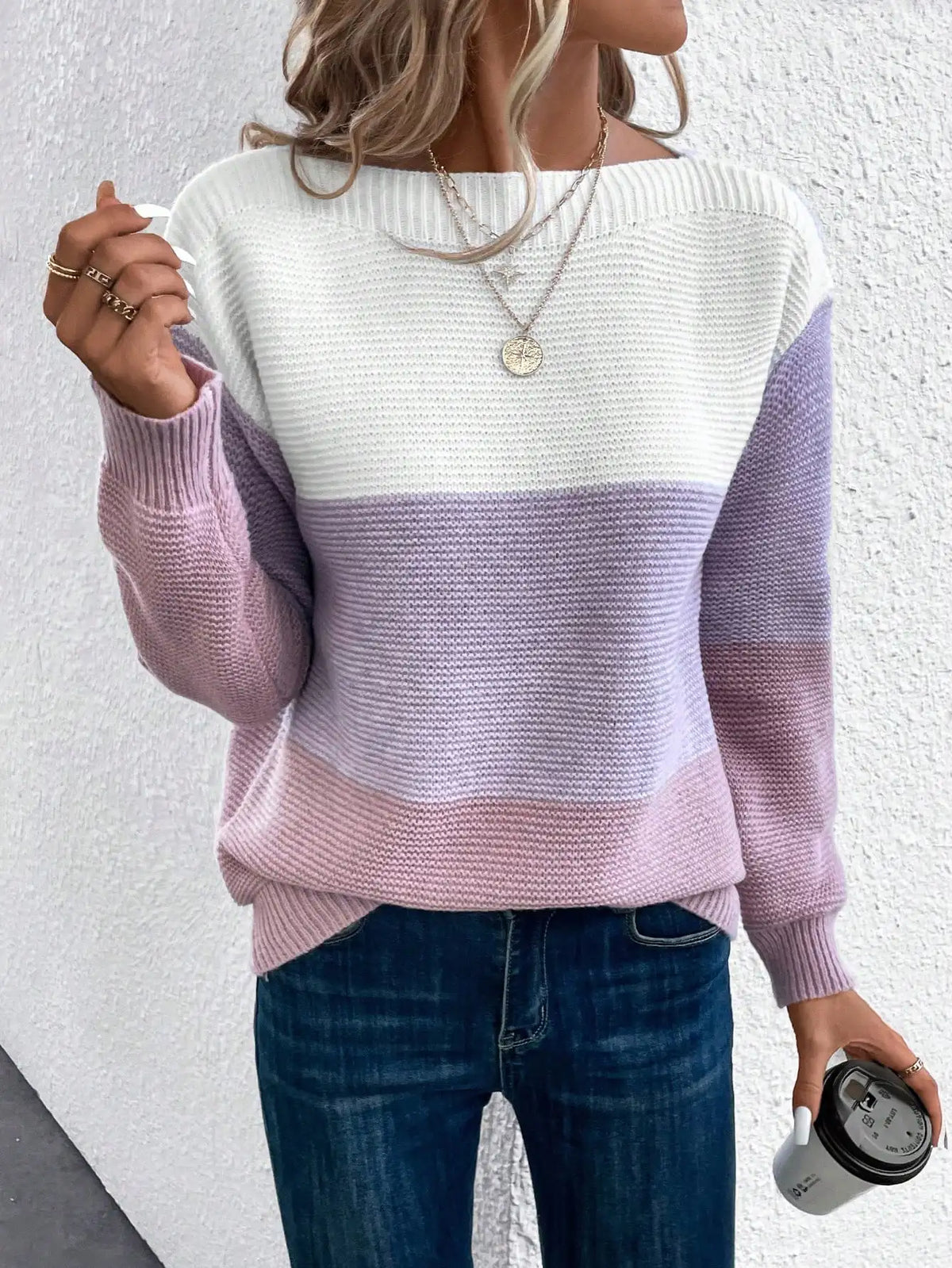 Casmira | Women's Colour Block Boat Neck Relaxed Fit Jumper