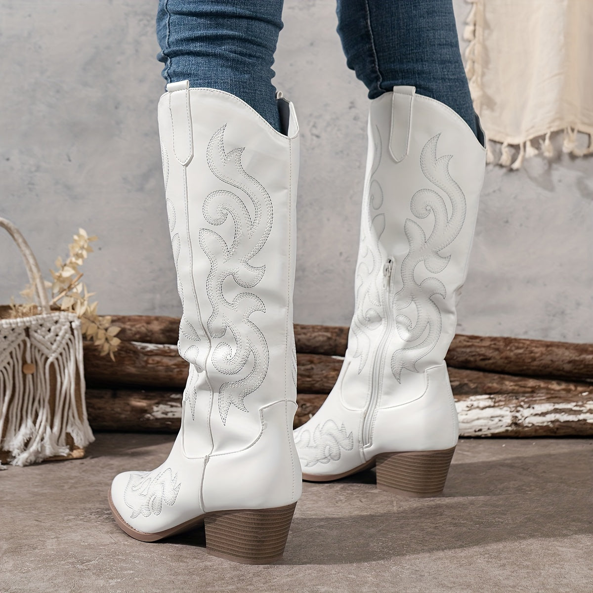 Seraphelle | Women's Embroidered Knee-High Cowboy Boots