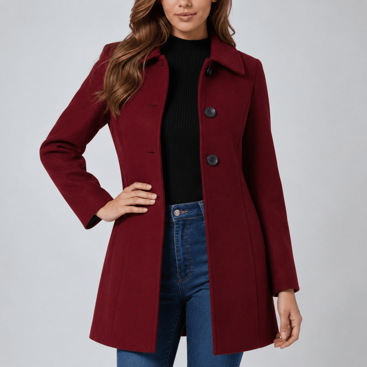 Serelle | Women's Tailored Fitted-Waist Single-Breasted Midi Winter Coat
