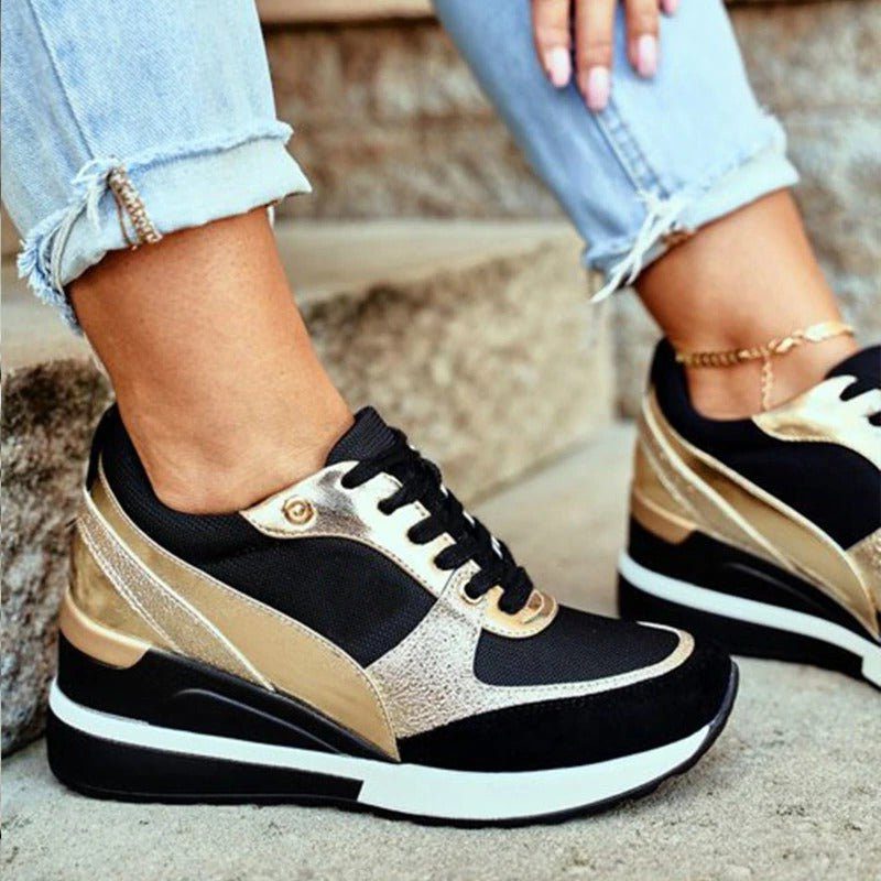 Clara | Women's Lace-Up Platform Trainers in Colour Block