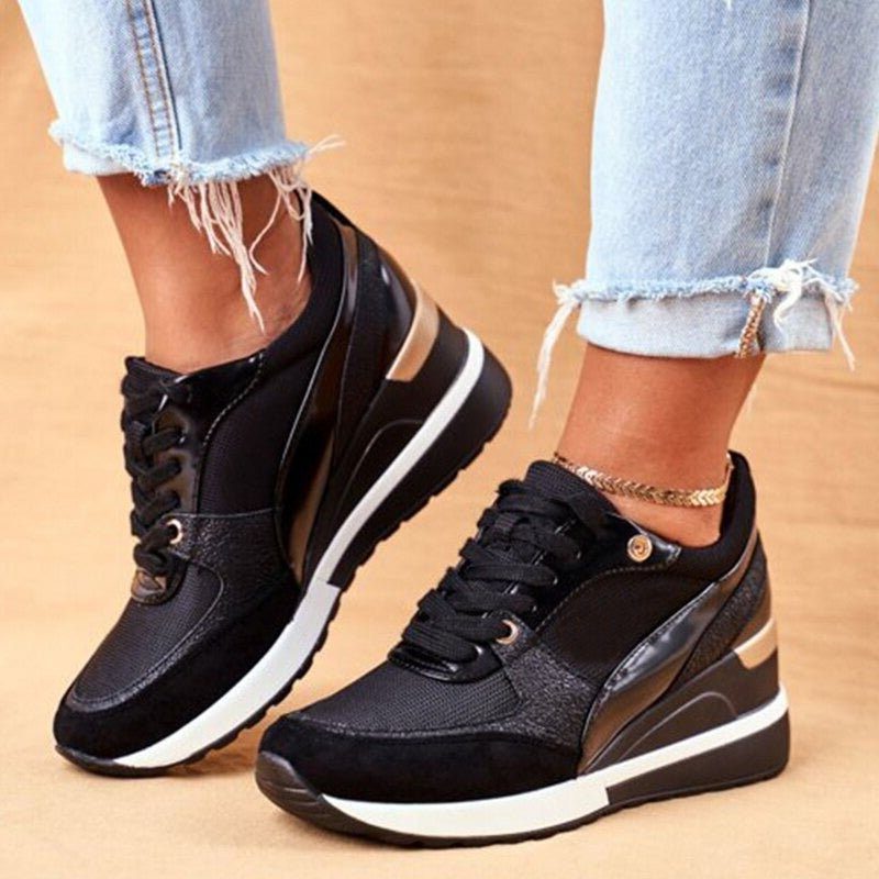 Clara | Women's Lace-Up Platform Trainers in Colour Block