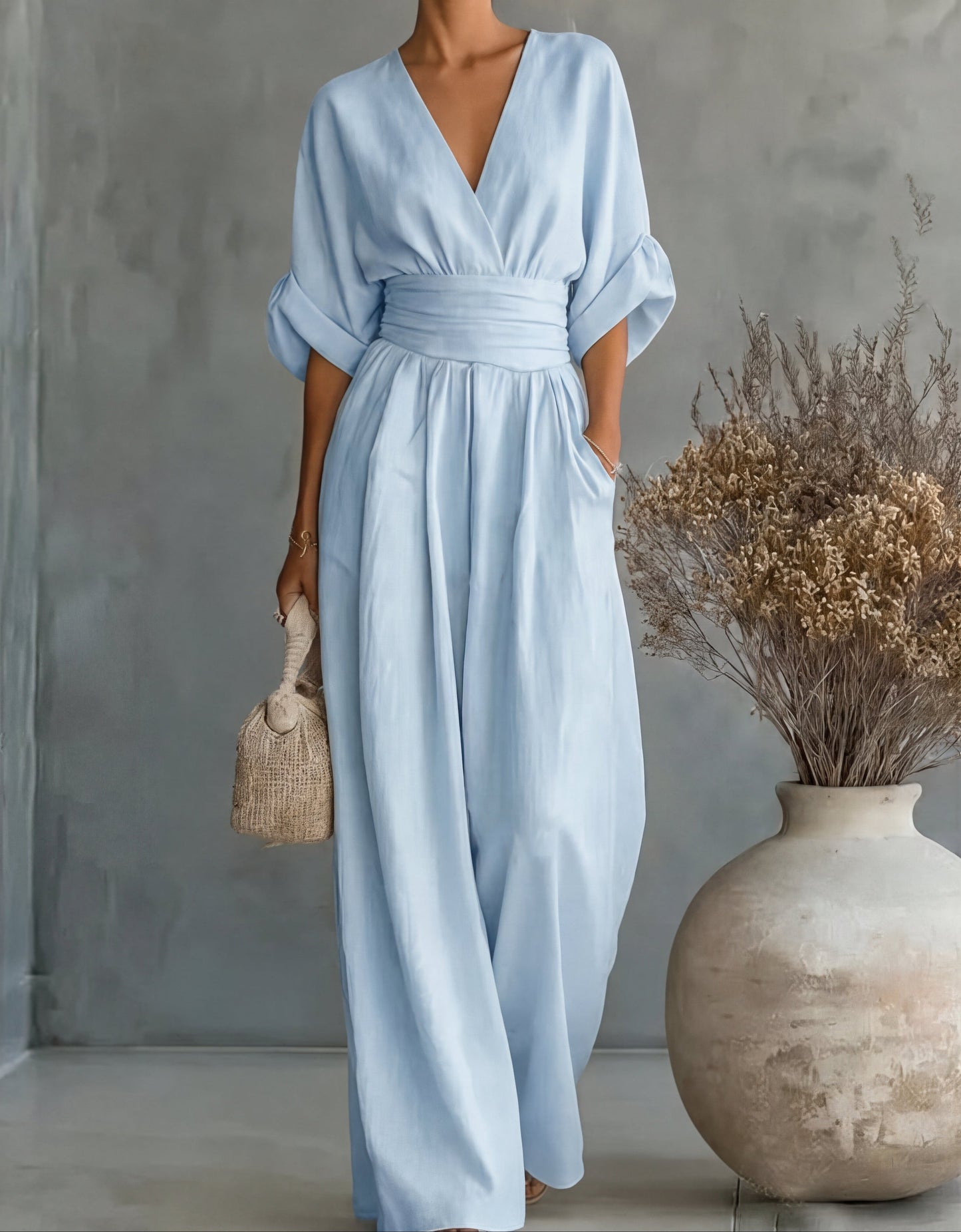 Alessia | Women's V-Neck Wide Leg Jumpsuit