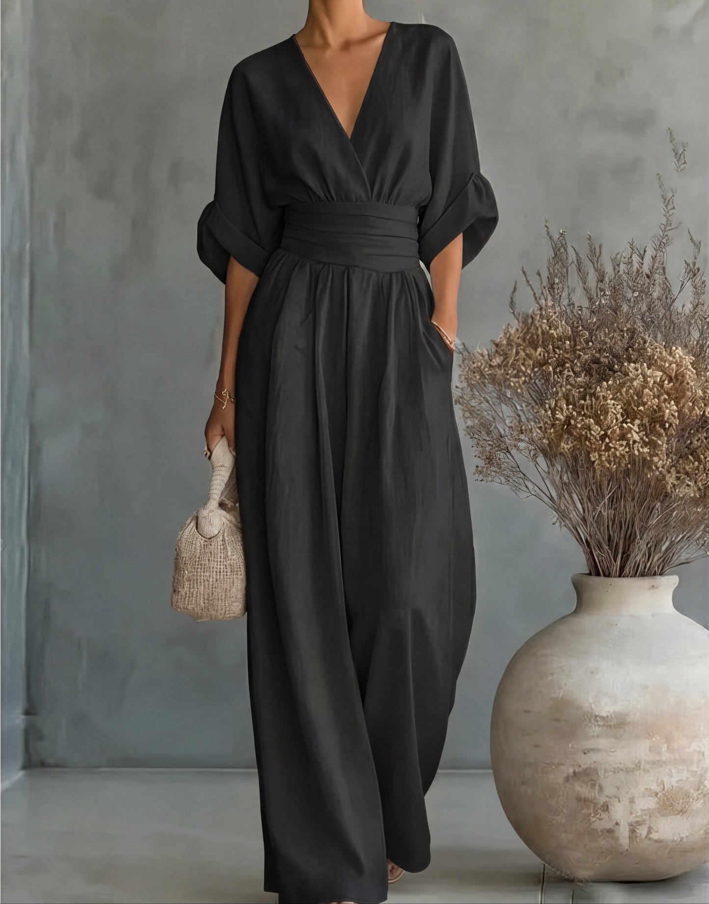 Alessia | Women's V-Neck Wide Leg Jumpsuit