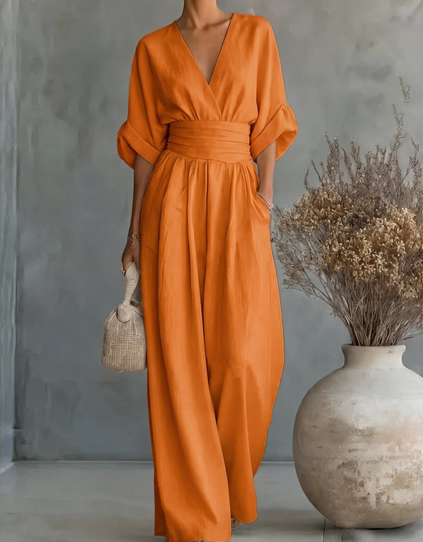 Alessia | Women's V-Neck Wide Leg Jumpsuit