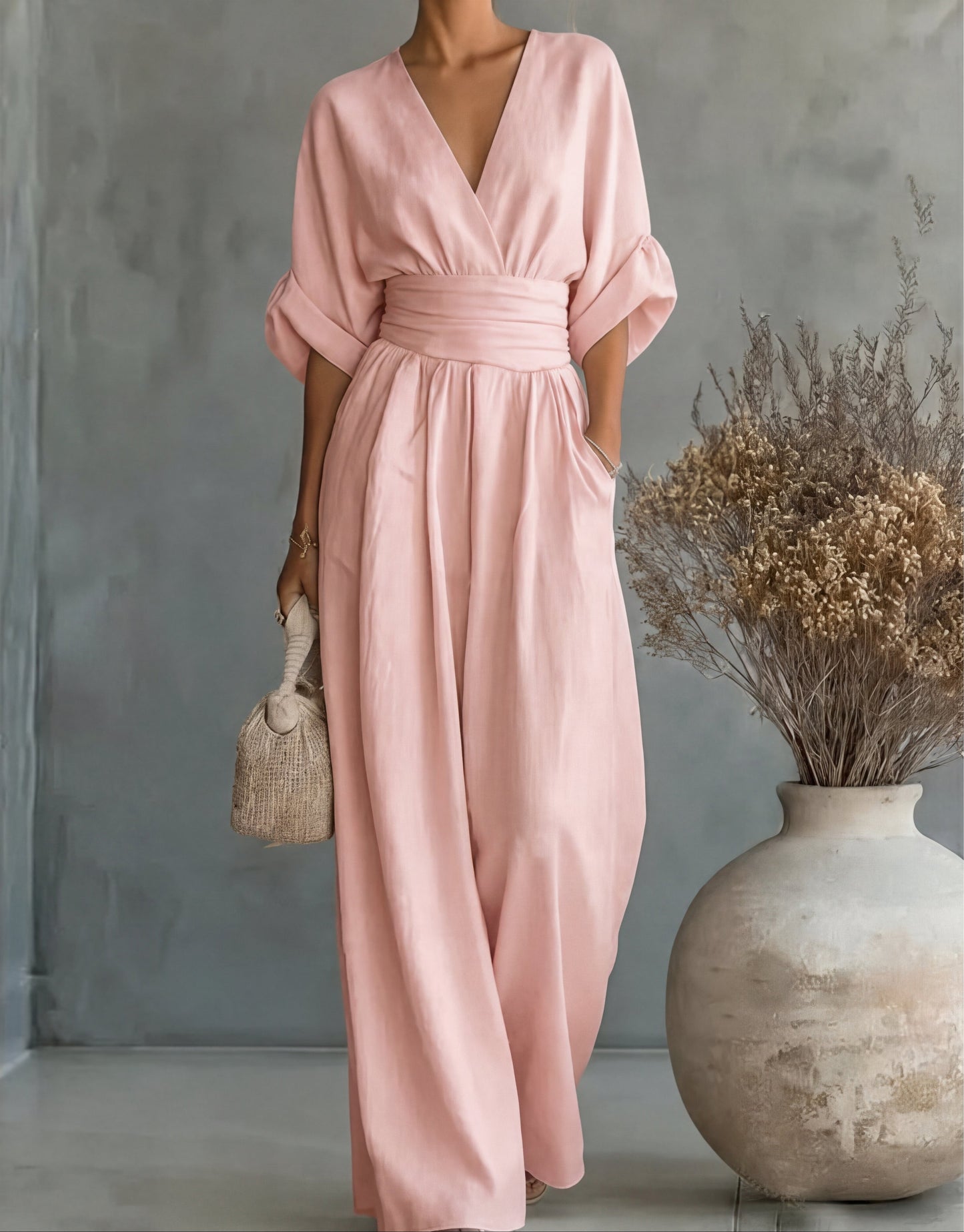 Alessia | Women's V-Neck Wide Leg Jumpsuit