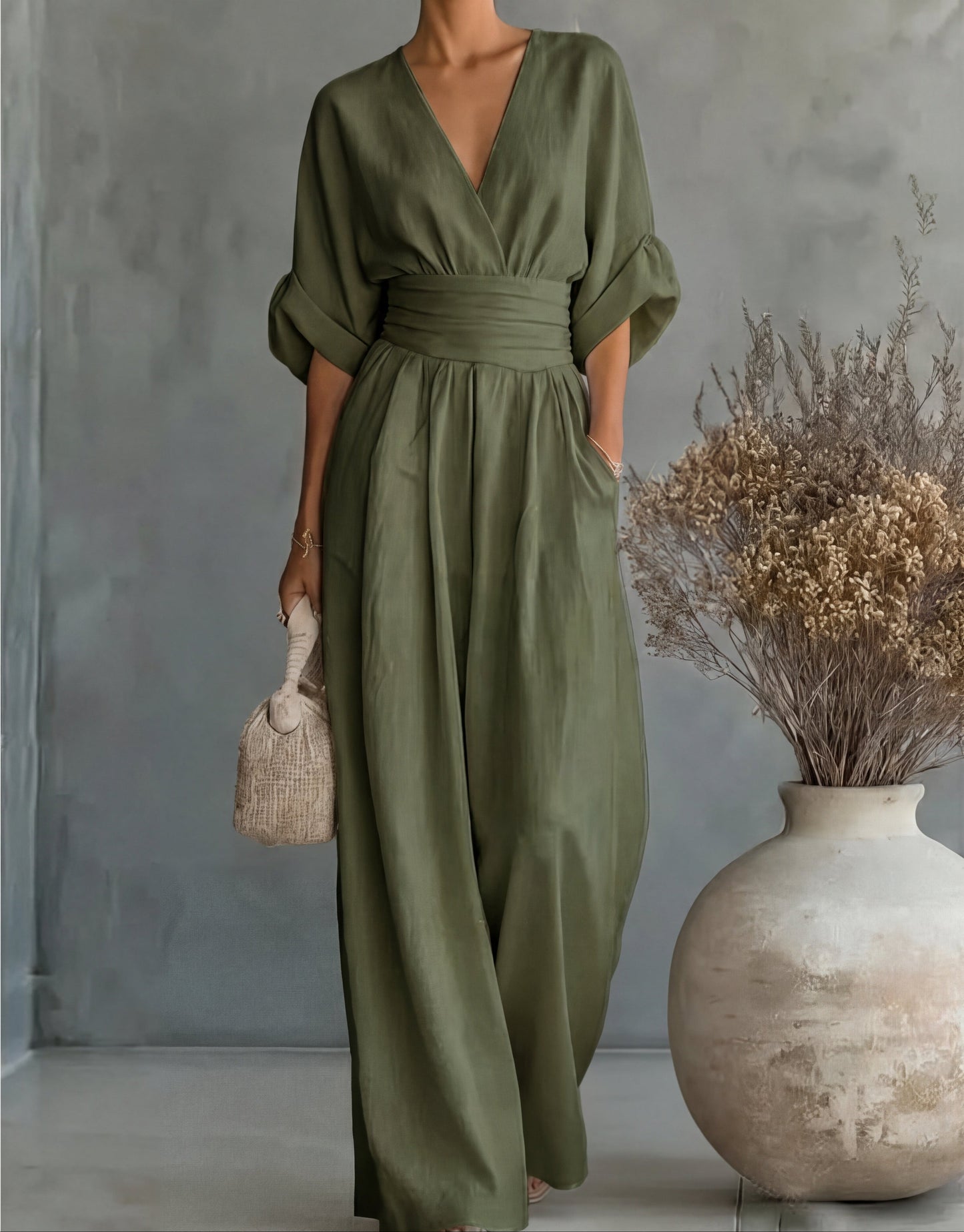 Alessia | Women's V-Neck Wide Leg Jumpsuit