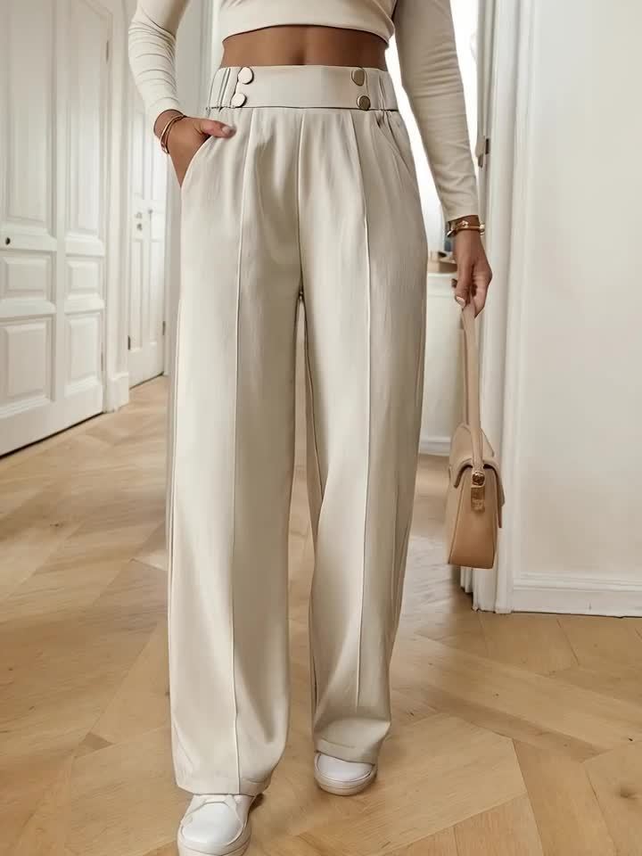 Vespera | Women's High Waist Straight Leg Trousers
