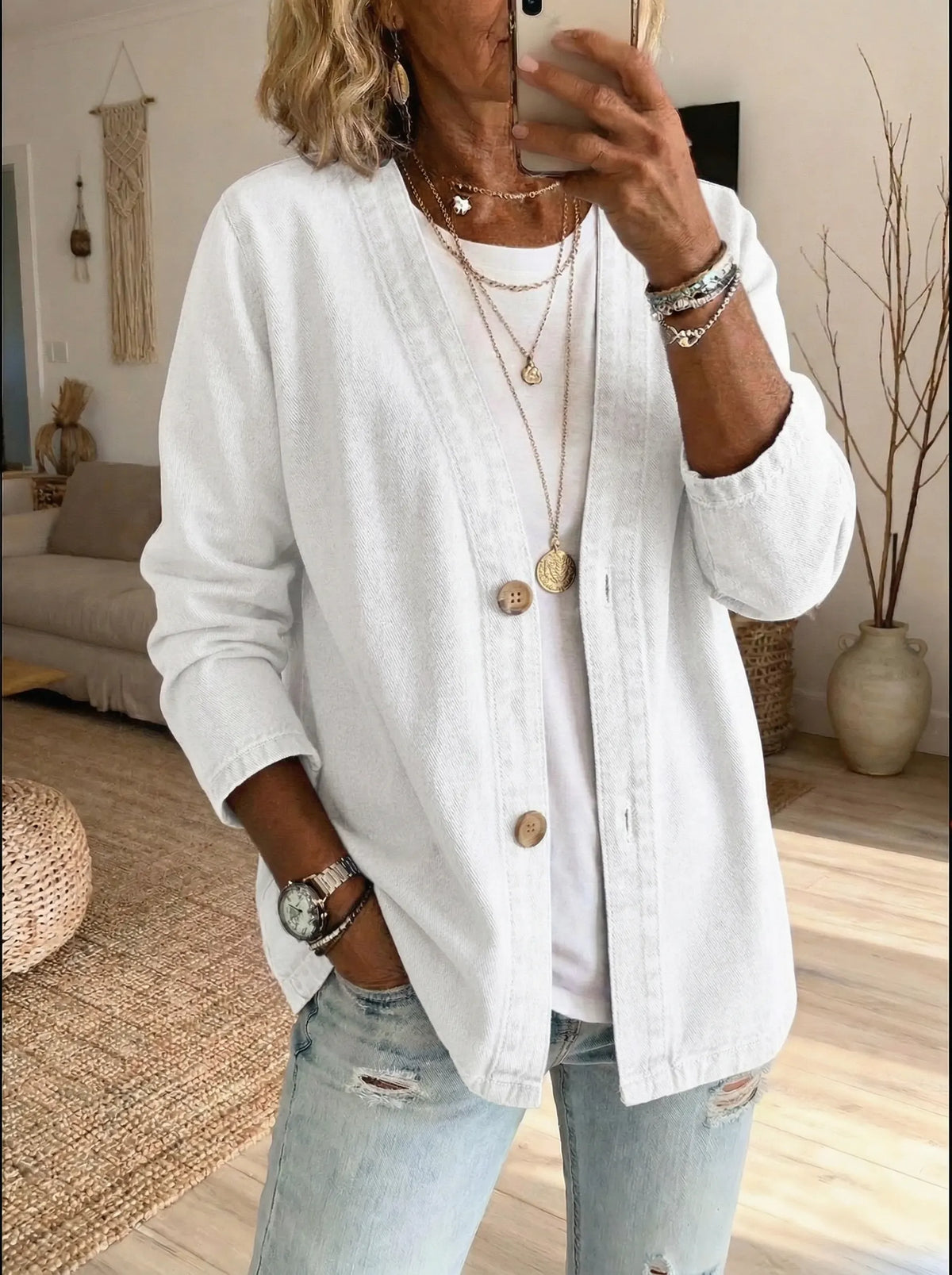 Mavis | Women's Crew Neck Button-Front Knit Cardigan