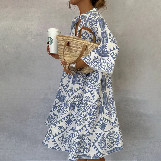 Elara | Boho Patterned Long Sleeve Mini Dress