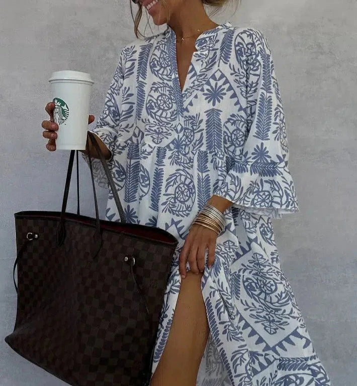 Elara | Boho Patterned Long Sleeve Mini Dress