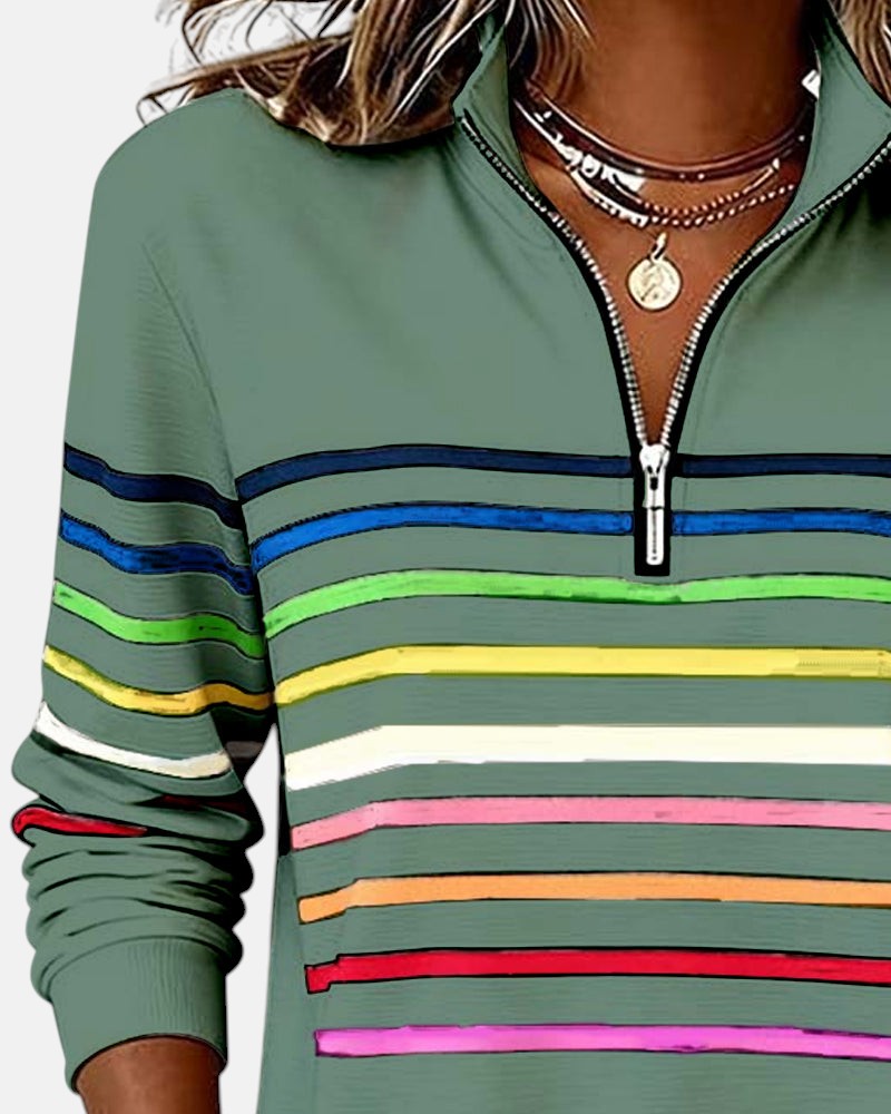 Solara | Rainbow Stripe Zip Sweatshirt