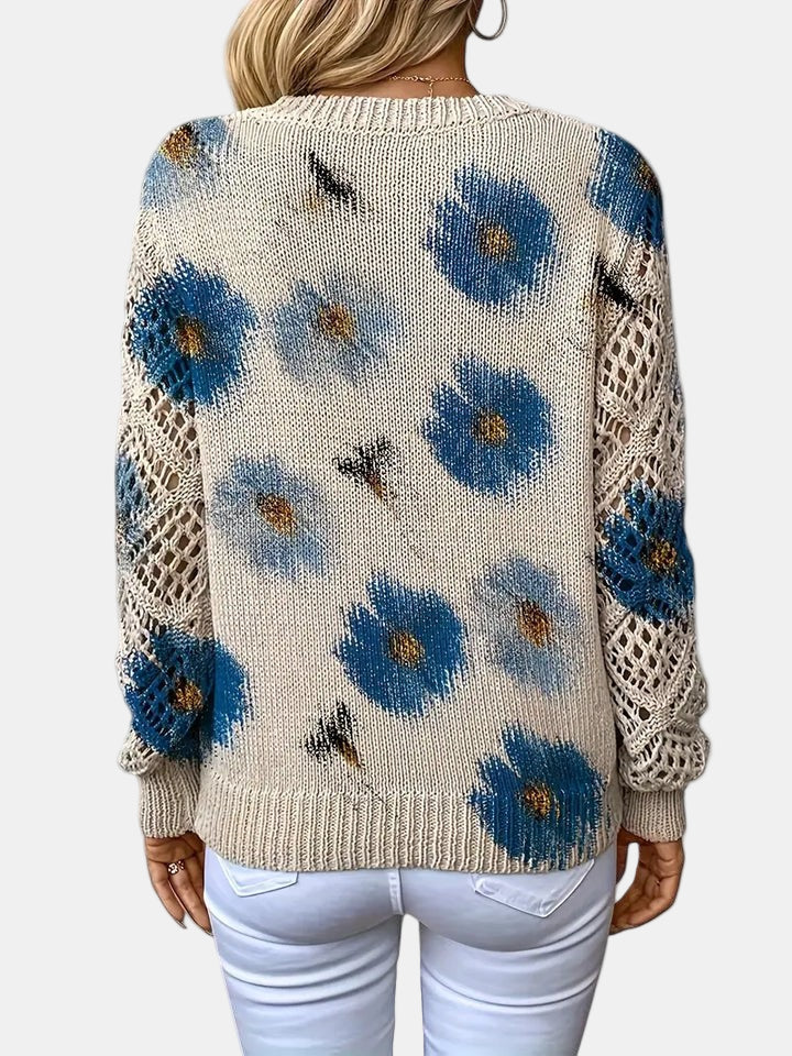 Roséliane | Women's Floral Knit V-Neck Sweater