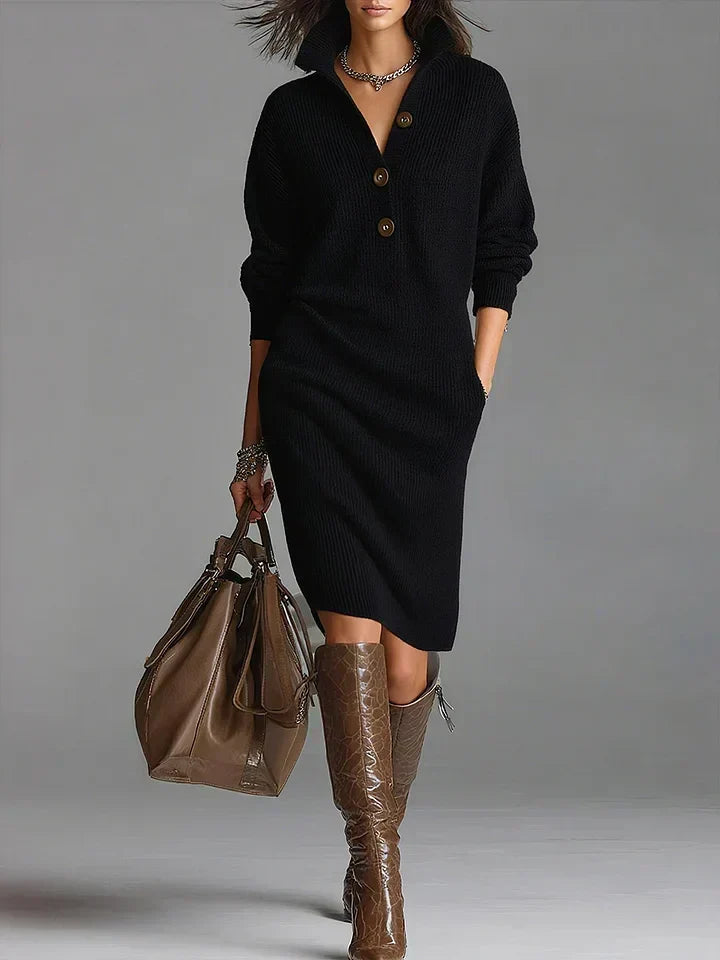 Women's Ribbed Collared Midi Jumper Dress | Winter