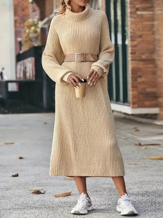 Women's Ribbed Knit Turtleneck Maxi Dress | Winter