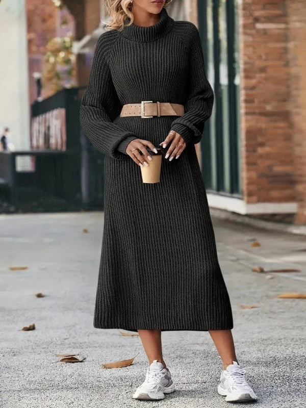 Women's Ribbed Knit Turtleneck Maxi Dress | Winter