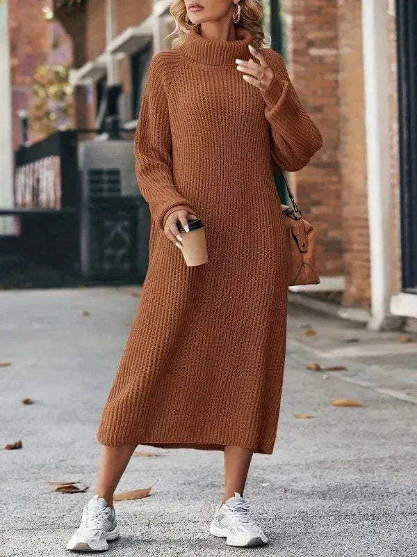 Women's Ribbed Knit Turtleneck Maxi Dress | Winter