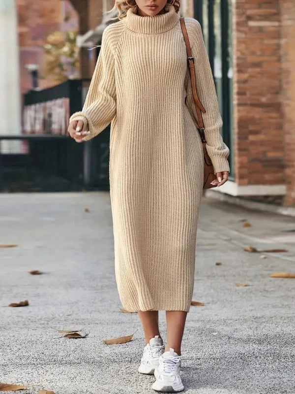 Women's Ribbed Knit Turtleneck Maxi Dress | Winter