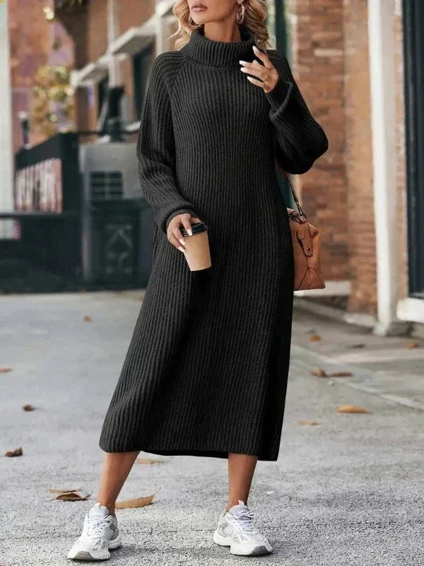 Women's Ribbed Knit Turtleneck Maxi Dress | Winter