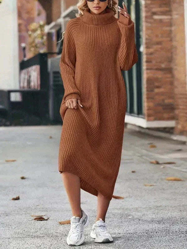 Women's Ribbed Knit Turtleneck Maxi Dress | Winter