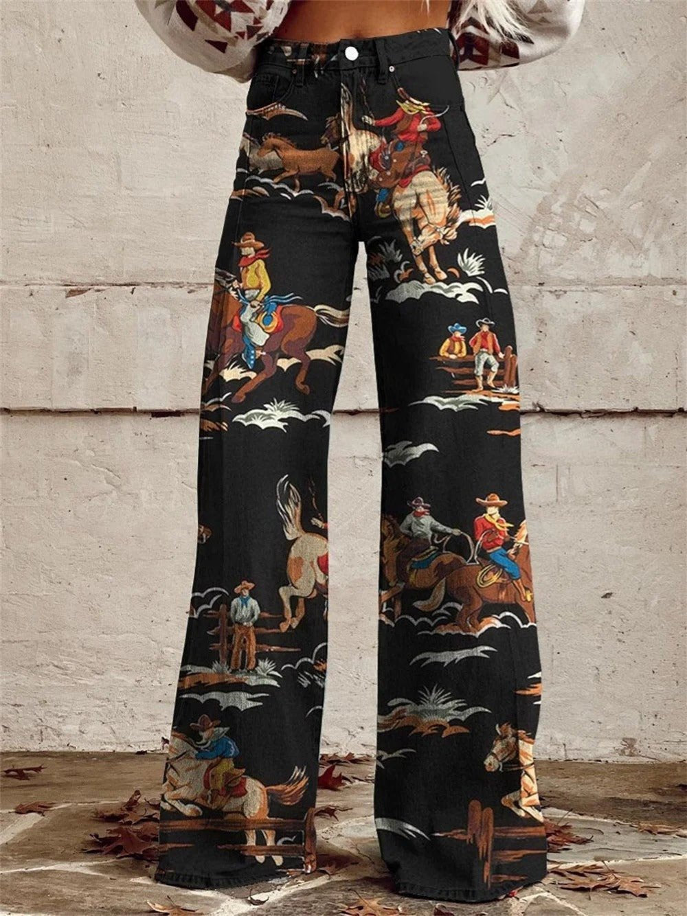 Marcella | Women's Western Print Wide Leg Jeans
