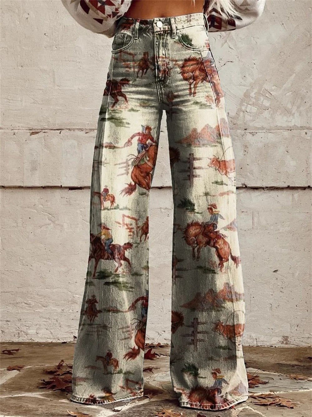 Marcella | Women's Western Print Wide Leg Jeans