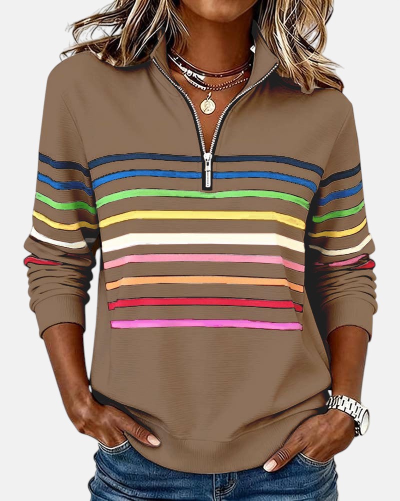 Solara | Rainbow Stripe Zip Sweatshirt