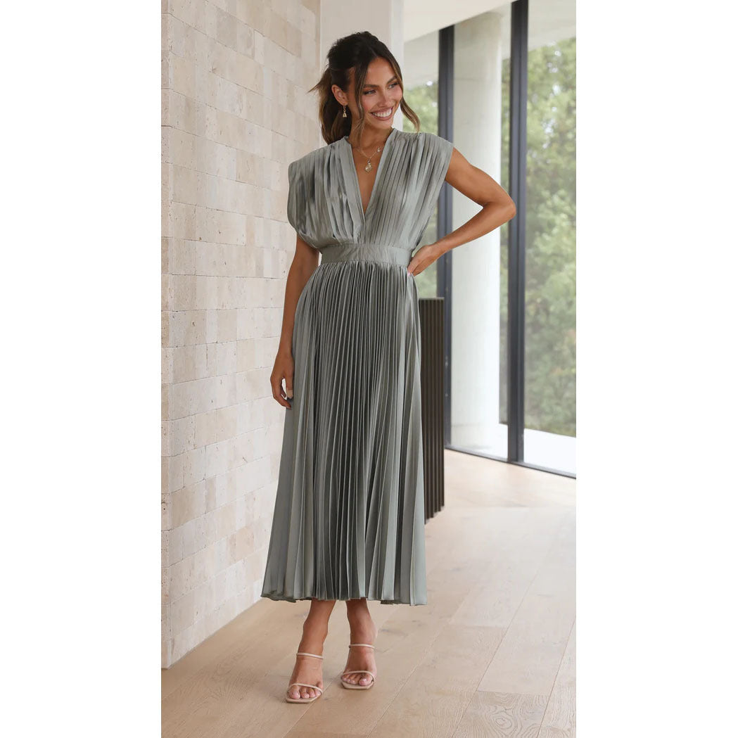 Eloise | Women's V-Neck Pleated Party Midi Dress