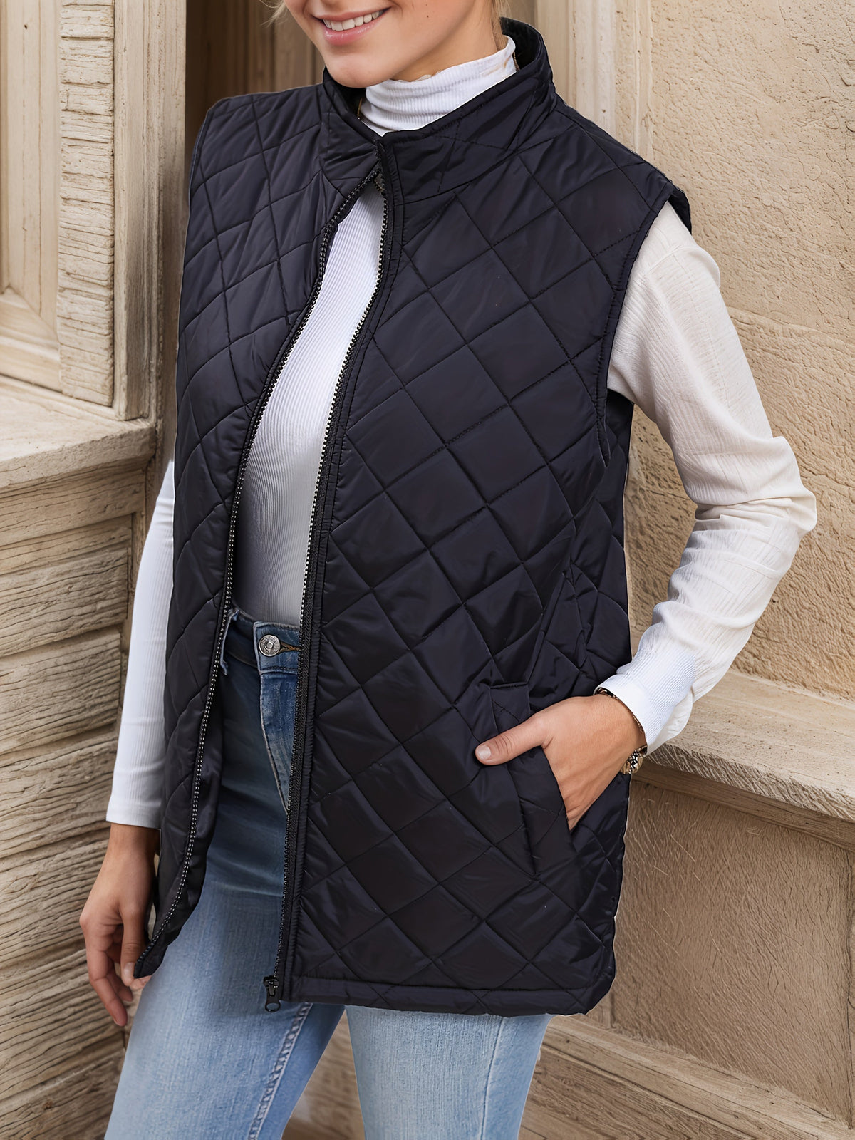 Lowri | Women's Longline Quilted Zip-Up Gilet