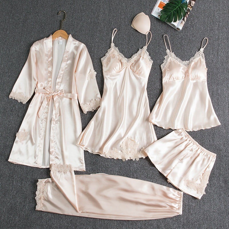 Celestine | 5-Piece Satin Lace Nightwear Set