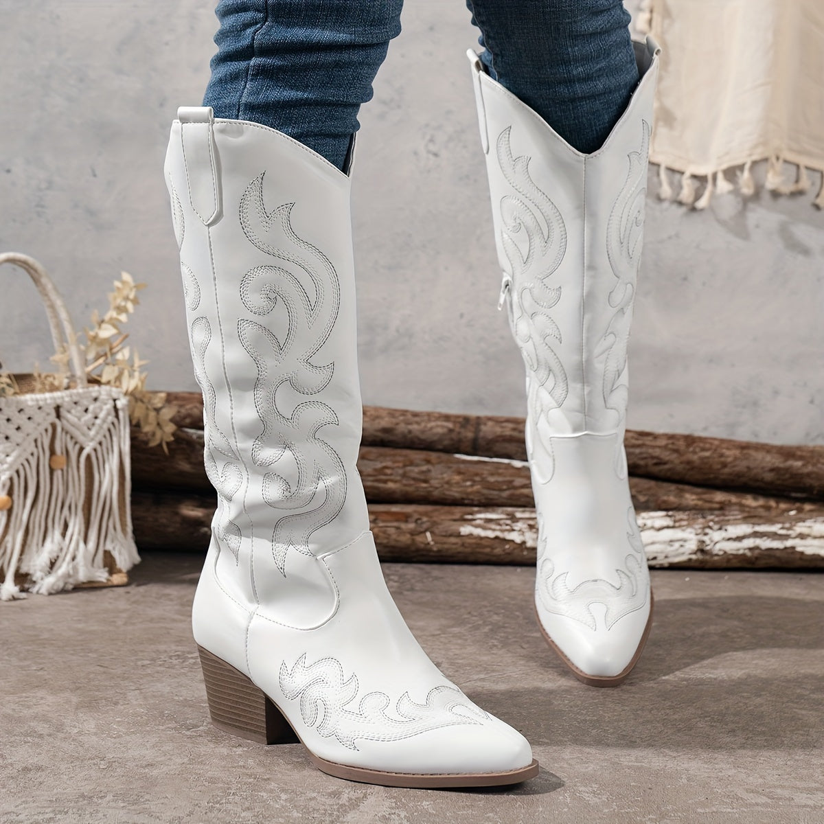 Seraphelle | Women's Embroidered Knee-High Cowboy Boots