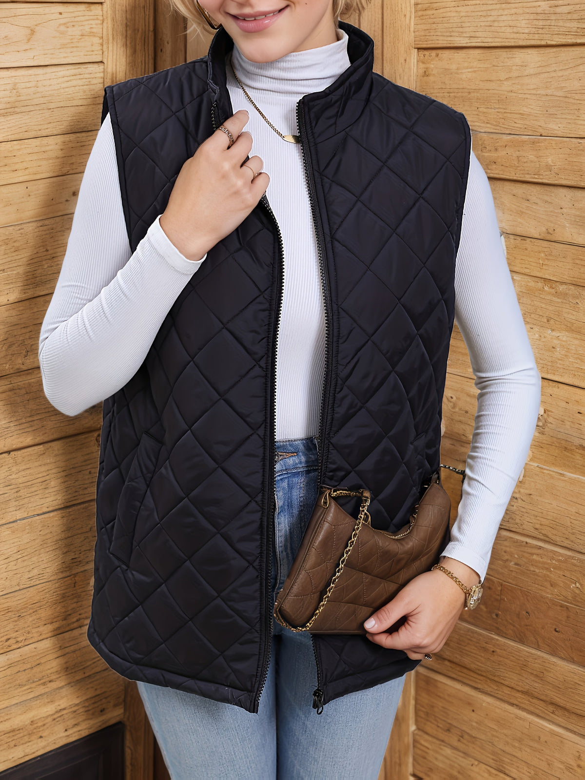 Lowri | Women's Longline Quilted Zip-Up Gilet