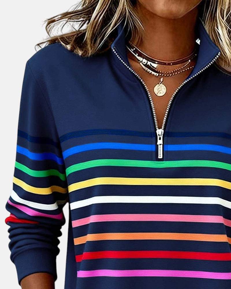 Solara | Rainbow Stripe Zip Sweatshirt