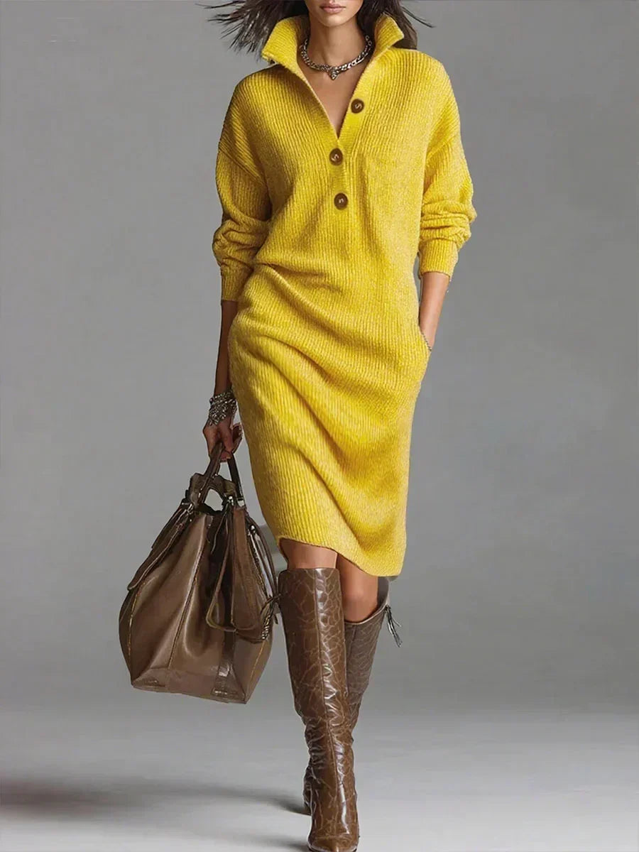 Women's Ribbed Collared Midi Jumper Dress | Winter