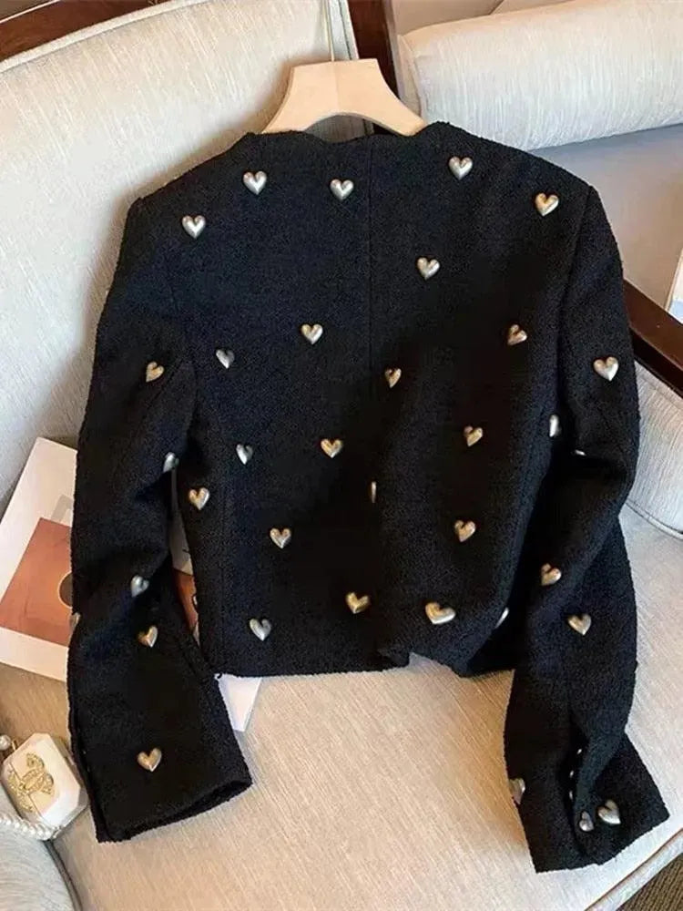 Coralie | Heart Embellished Cropped Blazer with Collar