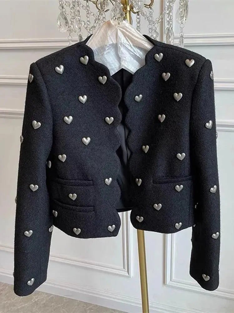 Coralie | Heart Embellished Cropped Blazer with Collar