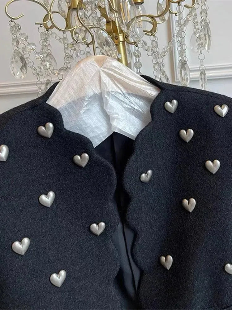 Coralie | Heart Embellished Cropped Blazer with Collar