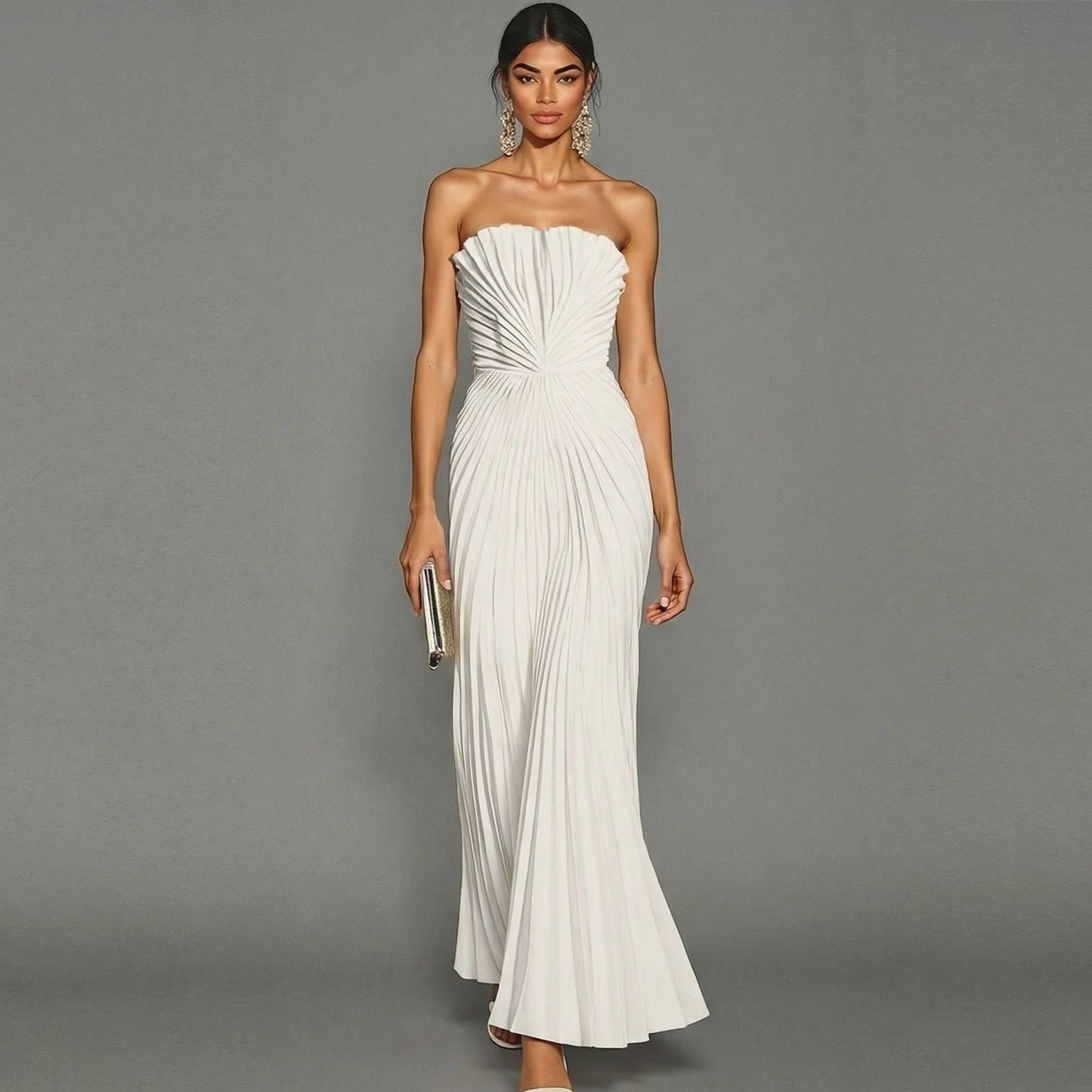 Évelyne | Strapless Pleated Maxi Dress