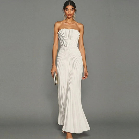 Évelyne | Strapless Pleated Maxi Dress